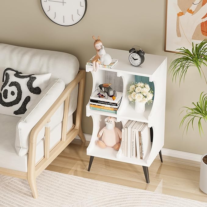 4 Cube Bookcase,White Open Cube Small Bookshelf Circle Arc Storage Shelf Display Cabinet Organizer,2 Tiers Modern Wooden Bookcase with Cubby Storage for Living Room,Bedroom,Office - LeafyLoom