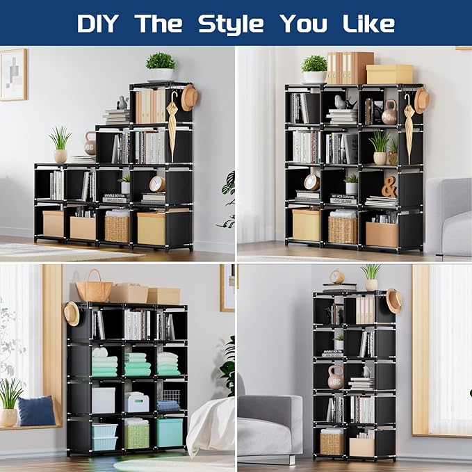 Mavivegue Book Shelf, 12 Cube Storage Organizer, DIY Bookcase, Metal Cube Bookshelf, Cubbies Closet Storage Organizer Shelves for Bedroom,Living Room,Home,Office - LeafyLoom