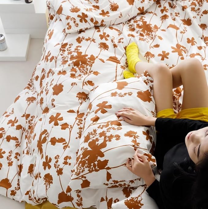 Botanical Comforter Queen White Pumpkin Floral Plant Bedding Comforter Set Girls Garden Pattern Printed on White Blanket Rustic Leaf Blossom Women White Farmhouse Comforter Queen - LeafyLoom