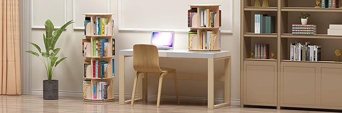 3 Tier 360° Rotating Stackable Shelves Bookshelf Organizer 360 Display Rotating Bookshelf Wood Book Shelf Organizer for Bedroom, Living Room, Study Room - Intexca - LeafyLoom