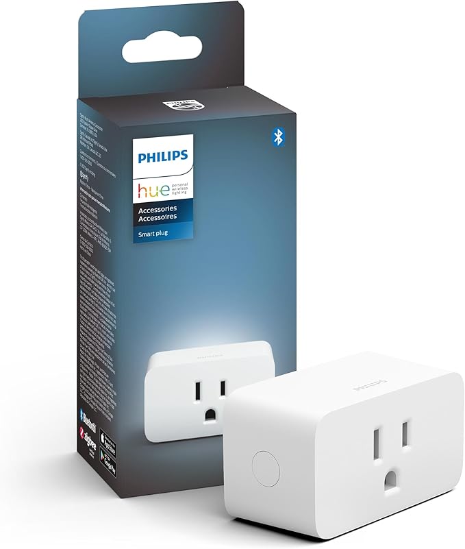 Philips Hue Smart Plug, White - 1 Pack - Turns Any Light Into a Smart Light - Control with Hue App & Smart 75W A19 LED Bulb - White and Color Ambiance Color-Changing Light - 1 Pack PhilipsHue