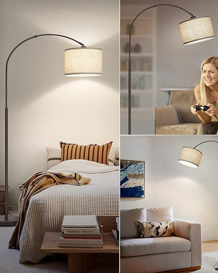 Dimmable Arc Floor Lamp, Floor Lamps for Bedroom, Farmhouse Standing Lamp with Adjustable Hanging Shade, Brown Tall Pole Lamp, Mid Century Floor Lamp for Living Room, Over Couch, 9W LED Bulb Included - LeafyLoom