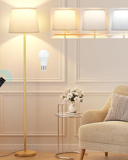 【Upgraded】 Floor Lamps for Living Room, Modern Floor Lamp with Remote Control, Dimmable Colors Temperature Standing Lamp Foot Switch, 9W Bulb Tall Lamps for Bedroom Office Kid Room - Gold - LeafyLoom