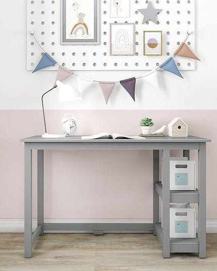 Max & Lily Solid Wood Desk With Shelves, 47 Inches, Grey - LeafyLoom