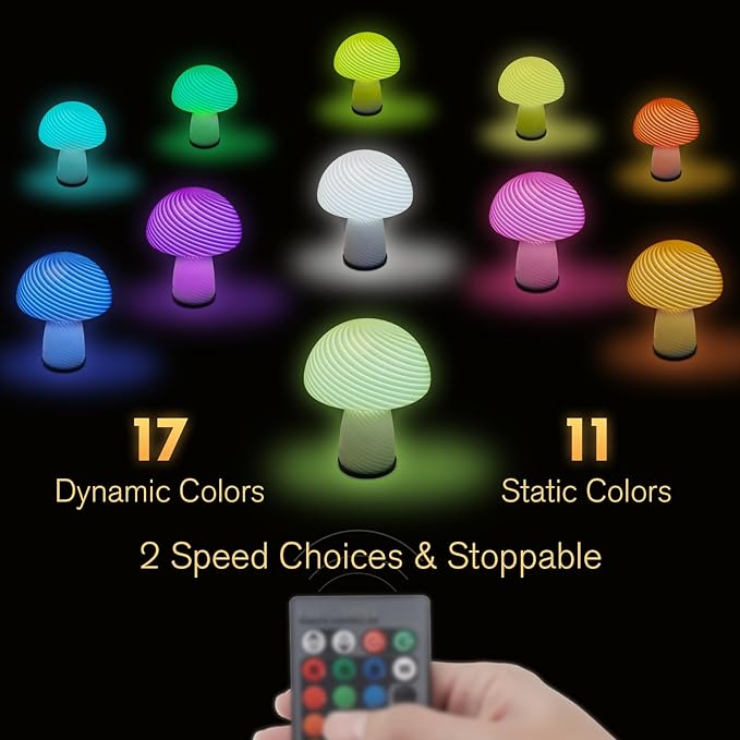 Mushroom lamp, Murano style retro design,Glass desk lamp with RGB 16 Color gradient dimmable LED bulbs, bedroom bedside bedside lamp, perfect home decoration.(LED Bulb Included) - LeafyLoom