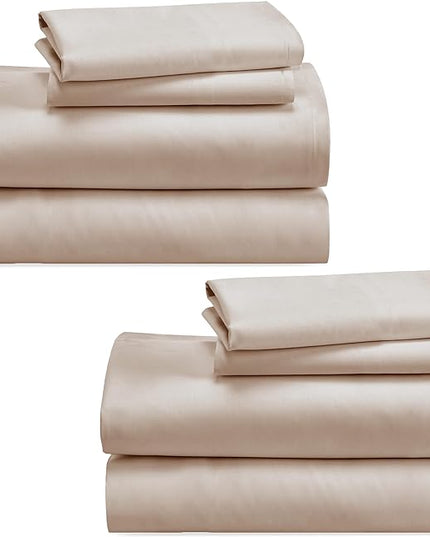 California Design Den 100% Cotton 2-Pack Sheets Set for Queen Size Bed, Soft & Durable Queen Size Deep Pocket Cotton Sheets, Queen Sheet Set with Sateen Weave, Cooling Sheets (Beige) - LeafyLoom