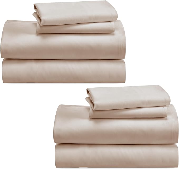 California Design Den 100% Cotton 2-Pack Sheets Set for Queen Size Bed, Soft & Durable Queen Size Deep Pocket Cotton Sheets, Queen Sheet Set with Sateen Weave, Cooling Sheets (Beige) - LeafyLoom
