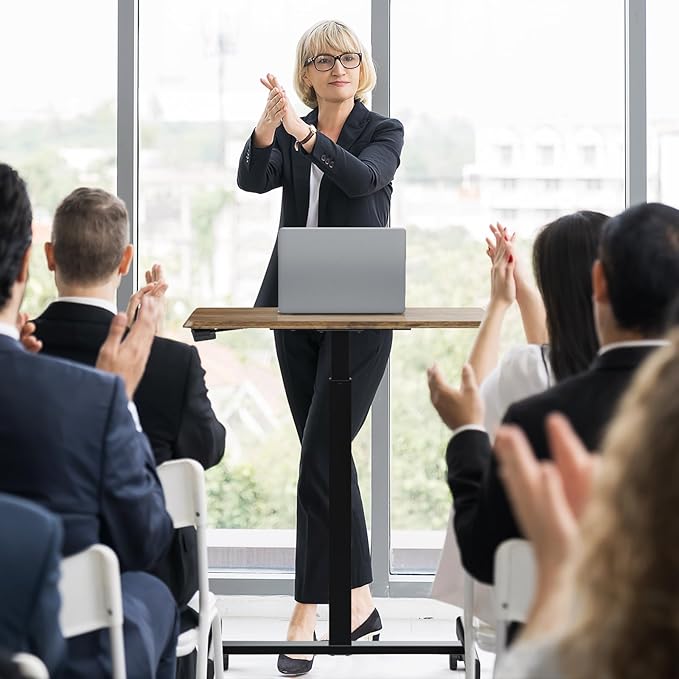 edx Standing Height, Mobile Portable Rolling Laptop Wheels Small Adjustable Desk for Home Office, 19in, Brown - LeafyLoom