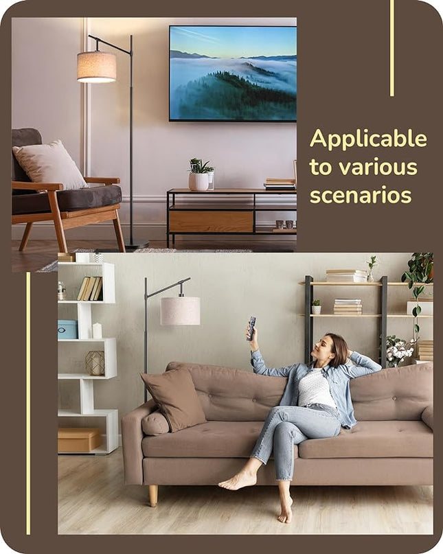 EDISHINE Modern Dimmable Floor Lamp, 63.8" Standing Lamp with Remote Control, E26 Socket, Acr Floor Lamp with Beige Shade for Bedroom, Living Room, Office, LED Bulb Included (Black) - LeafyLoom