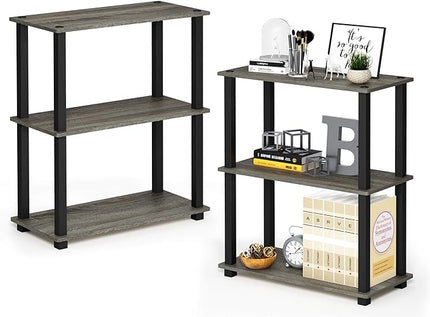 Furinno Turn-S-Tube 3-Tier Compact Multipurpose Shelf 2-Pack French Oak Grey/Black - LeafyLoom