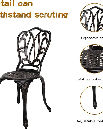 3-Piece Patio Bistro Furniture Set Cast-Aluminum Bistro Table Set for Lawn,Garden,Backyard (YILI Copper) - LeafyLoom