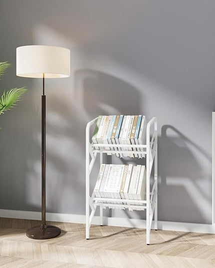 Bookshelf Storage Shelf Bookcase Freestanding Storage Stand Book Organizer for Living Room, Bedroom, Kitchen, Rust Resistance,Easy Assembly Multi-Functional Organizer (2 Tiers, White) - LeafyLoom