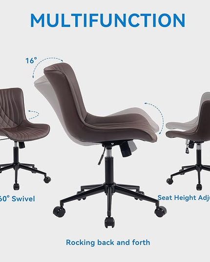 YOUNIKE Office Chair, Armless Desk Chair with Wheels, Home Office Computer Task Chairs, Modern Faux Leather Upholstered Vanity Chair, Adjustable Swivel Rocking Chair with Back, Espresso Brown - LeafyLoom