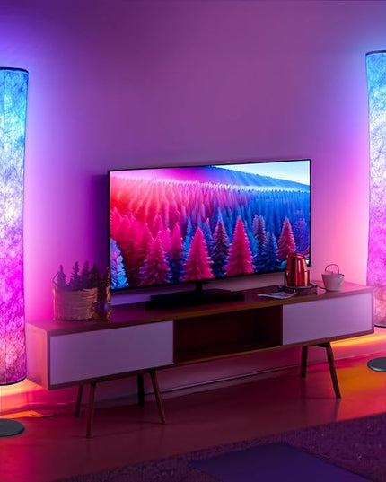 Torchlet 2pcs Floor Lamp, RGB Floor Lamp with 16 Million DIY Colors and Scene Modes, Music Sync and White Fabric Shade, Smart Floor lamp with App/Remote control, Standing Lamp for Living Room, Bedroom Torchlet