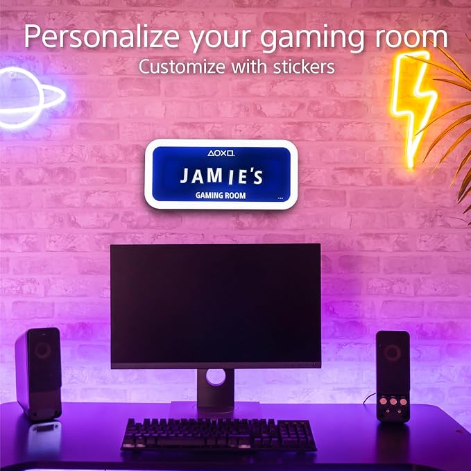PlayStation Official Licensed Customizable LED Gaming Room Sign with Stickers, Gamer Gift Decor for Wall or Door by Paladone (Blue) - LeafyLoom