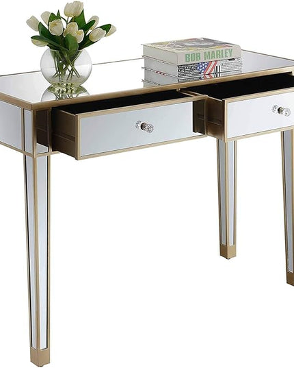 Convenience Concepts Gold Coast Desk, Champagne/Mirror - LeafyLoom