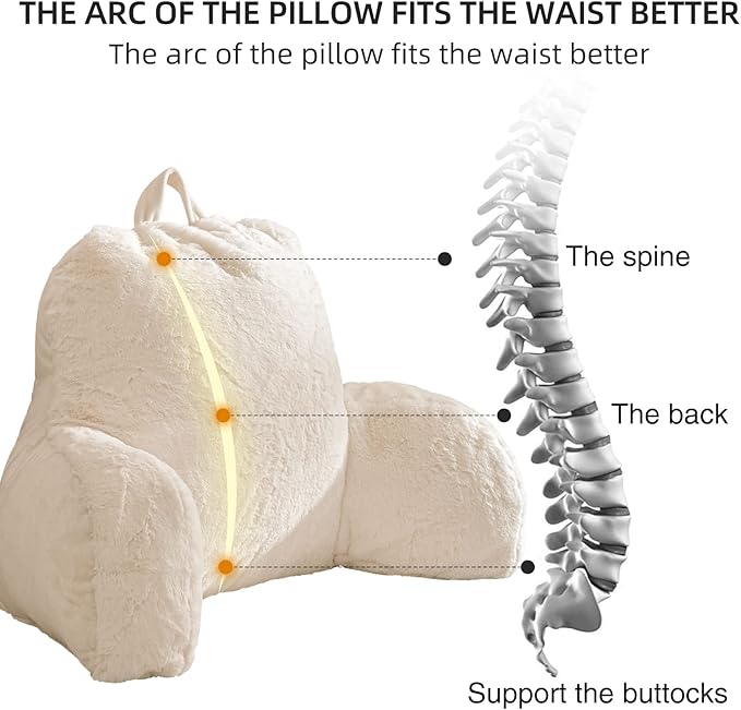 Aimuan Reading Pillow Bed Rest Wedge Large Adult Backrest Pillow with Arms Back Support for Sitting Up in Bed Cushion Incline Rest Sleeping Snoring Pillow, Ivory - LeafyLoom