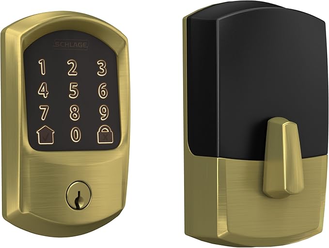 Schlage Encode Smart WiFi Deadbolt Lock for Front Door - Keyless Entry with App or Touchscreen - Works with Alexa, Apple HomeKit, Hey Google, & Airbnb - Create Codes for Guests - Satin Brass Gold SchlageLockCompany