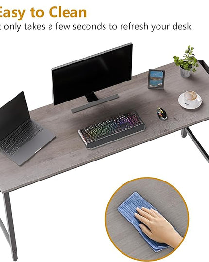 Shintenchi 63 inch Computer Desk with Storage Bag, Study Workstation Modern Simple Design for Home Office, Student Writing Desk, Office Working Desk, Gray - LeafyLoom