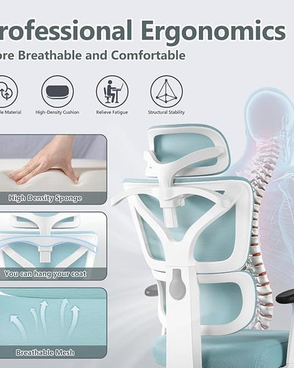 Office Chair Ergonomic Desk Chair, High Back Gaming Chair, Big and Tall Reclining chair Comfy Home Office Desk Chair Lumbar Support Breathable Mesh Computer Chair Adjustable Armrests (Blue) - LeafyLoom