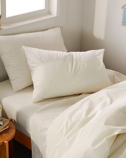 Brooklinen Luxury Sateen 4 Piece Sheet Set - 100% Cotton, Twin XL Size in Cream - 1 Fitted Sheet, 1 Flat Sheet, 2 Pillowcases | Best Luxury Sheets - LeafyLoom