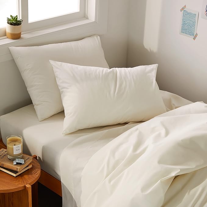 Brooklinen Luxury Sateen 4 Piece Sheet Set - 100% Cotton, Twin XL Size in Cream - 1 Fitted Sheet, 1 Flat Sheet, 2 Pillowcases | Best Luxury Sheets - LeafyLoom