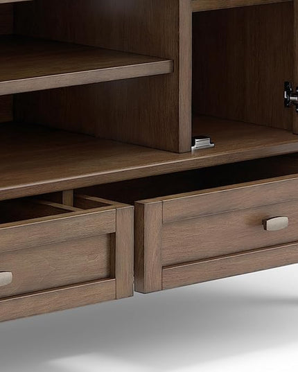 SIMPLIHOME Warm Shaker SOLID WOOD 47 Inch Wide Transitional TV Media Stand in Rustic Natural Aged Brown For TVs up to 50 Inches, For The Living Room and Entertainment Center - LeafyLoom