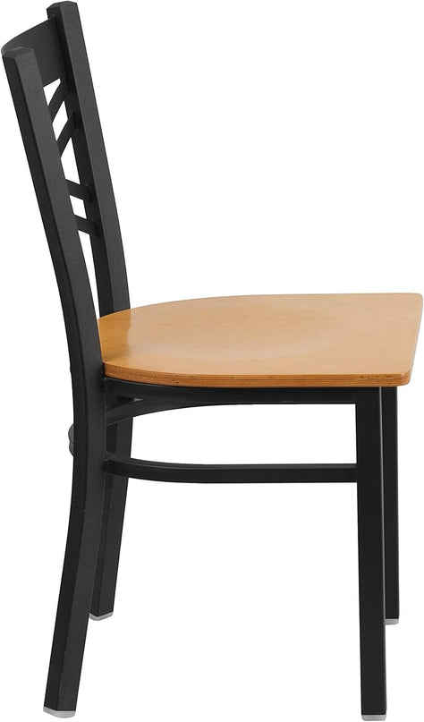 Flash Furniture HERCULES Series Black ''X'' Back Metal Restaurant Chair - Natural Wood Seat - LeafyLoom