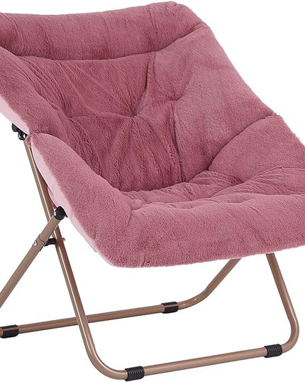 Tiita Comfy Saucer Chair, Soft Faux Fur Oversized Folding Accent Chair, Lounge Lazy Chair for Teens Adults, Metal Frame Moon Chair for Bedroom, Living Room, Dorm Rooms - LeafyLoom
