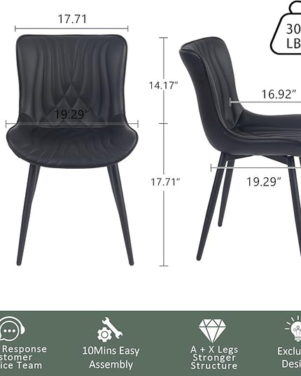 YOUTASTE Black Dining Chairs Set of 2 Upholstered Mid Century Modern Kitchen Dining Room Chairs Armless Faux Leather Accent Chairs Metal Vanity Lounge Chair with Back for Living Room Bedrooms - LeafyLoom