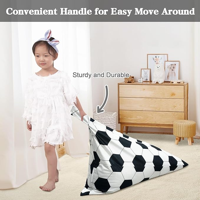 Jorbest Stuffed Animal Storage, Soccer Stuffed Animal Bean Bag Storage, Soccer Bean Bag Chair Cover for Kids, Luxury Velvet Stuffie Seat - Cover ONLY (200L/52 Gal) - LeafyLoom