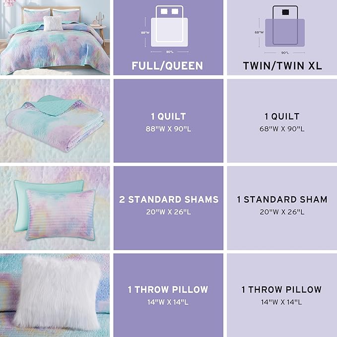 Intelligent Design Queen Quilt Set Boho Quilt Set, Watercolor Tie-Dye Coverlet Set, Casual & Trendy Quilted Lightweight Bedspread, All Season Bed Set, Shams, Cassiopeia, Full/Queen, Pink/Blue 4 Piece - LeafyLoom