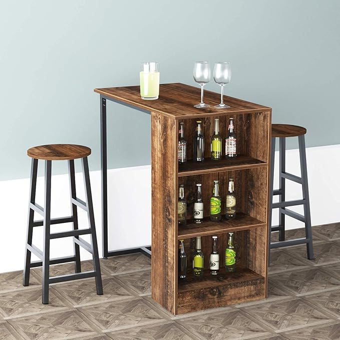 sogesfurniture 3-Piece Bar Table Set, 35.8inches Dining Room Set Dining Table with 2 Stool, Dining Table with 3 Open Storage Shelves, Brown BHUS-DX- Z813FG - LeafyLoom