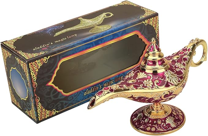 Legend Aladdin Lamp Magic Genie Wishing Light, Classic Arabian Nights Costume Props Lamp Table Decor for Home Wedding Party Halloween Birthday Beautiful Gift Toy for Women Girl (Purple & Gold) - LeafyLoom