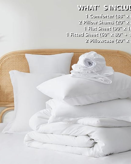 Queen Bed in a Bag 7 Pieces Bedding Comforter Set with Comforter and Sheets White Queen Bed Set with Sheets,Pillow Shams, Flat Sheet, Fitted Sheet and Pillowcases - LeafyLoom