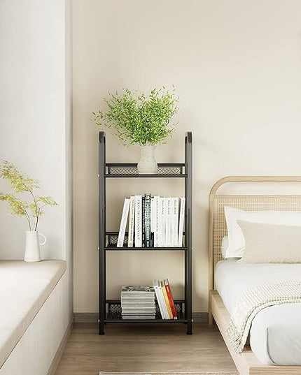 Bookshelf Storage Shelf Bookcase Freestanding Storage Stand for Living Room, Bedroom, Kitchen, Rust Resistance, Easy Assemblyl Free Combination Multi-Functional Organizer (3 Tiers, Black) - LeafyLoom