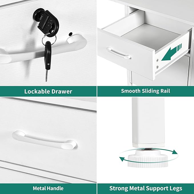 DWVO Computer Desk with Drawers & Hutch, 59.1" Office Desk with Power Outlets & LED Lights, Home Office Desk with Storage Shelves, White - LeafyLoom