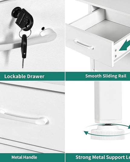 YITAHOME Computer Desk with Drawers & Power Outlets, File Drawers with Lock, 59" Home Office Desk with Storage Shelves & Monitor Stand, Gaming Desk with LED Lights & Hutch, White - LeafyLoom