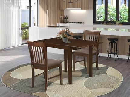 East West Furniture NDNO3-MAH-C Norden 3 Piece Dinette Set for Small Spaces Contains a Rectangle Table with Dropleaf and 2 Linen Fabric Kitchen Dining Chairs, 30x48 Inch, Mahogany - LeafyLoom