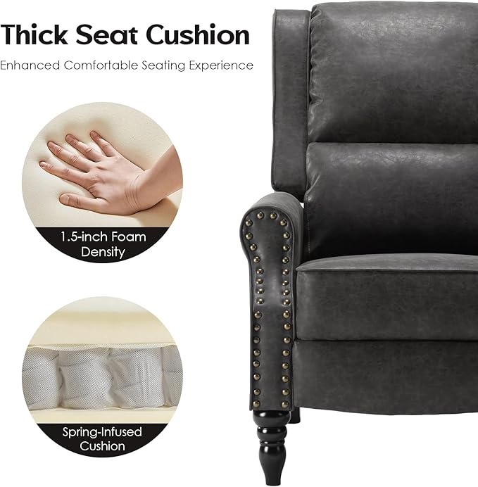STARY Faux Leather Pushback Recliner Chair for Living Room Bedroom RV, Dark Gray - LeafyLoom