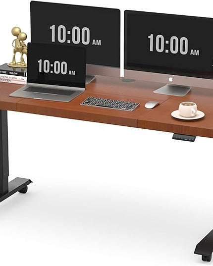Monomi Electric Standing Desk, 55x28 Inches Adjustable Height Desk, Home Office Sit Stand Up Desk (Black Frame/Cherry Top) - LeafyLoom
