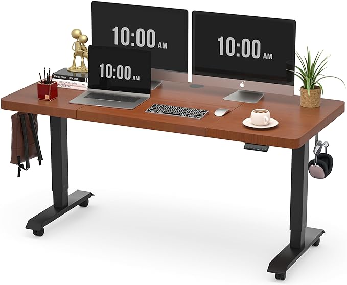Monomi Electric Standing Desk, 55x28 Inches Adjustable Height Desk, Home Office Sit Stand Up Desk (Black Frame/Cherry Top) - LeafyLoom