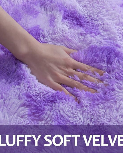 4x6 Large Area Rugs for Living Room, Super Soft Fluffy Modern Bedroom Rug, Tie-Dyed Purple Indoor Shag Fuzzy Carpets for Girls Kids Nursery Room Home Decor - LeafyLoom