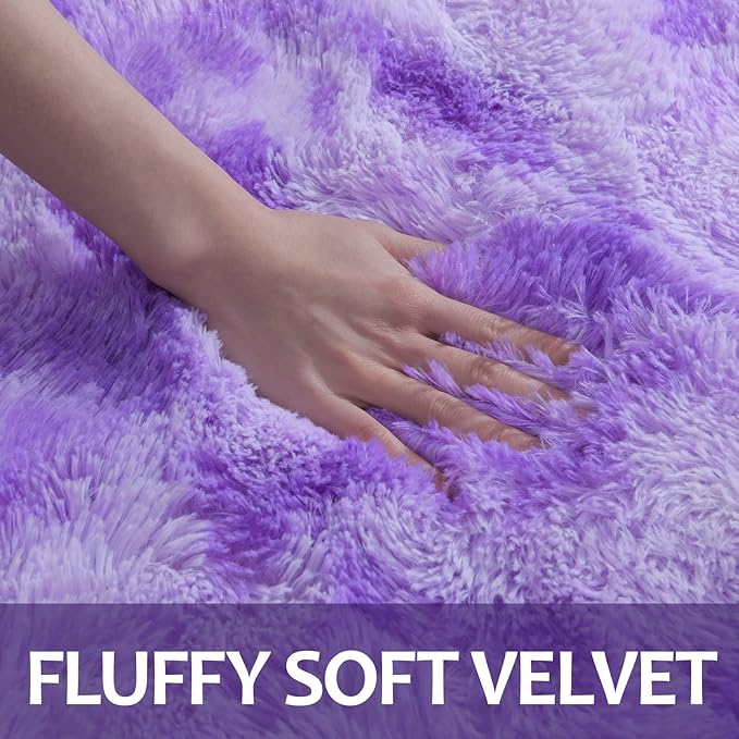 5x8 Large Area Rugs for Living Room, Super Soft Fluffy Modern Bedroom Rug, Tie-Dyed Purple Indoor Shag Fuzzy Carpets for Girls Kids Nursery Room Home Decor - LeafyLoom