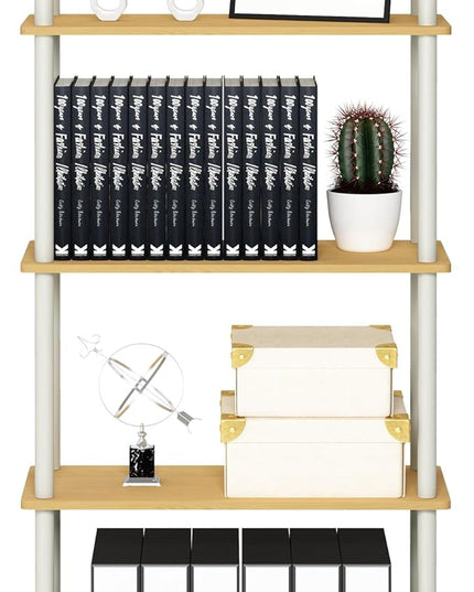 Furinno Turn-N-Tube 5-Tier Multipurpose Shelf / Display Rack / Storage Shelf / Bookshelf, Round Tubes, Beech/White - LeafyLoom