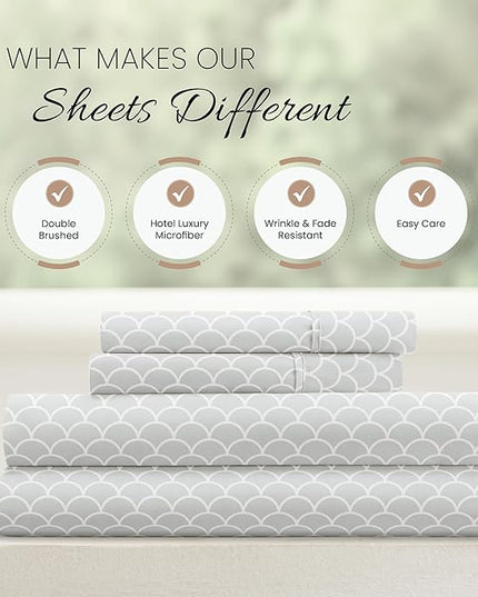 Linen Market 4 Piece Queen Bedding Sheet Set (Gray Scallops) - Sleep Better Than Ever with These Ultra-Soft & Cooling Bed Sheets for Your Queen Size Bed - Deep Pocket Fits 16" Mattress - LeafyLoom