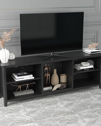 NicBex TV Stand for 60 Inch TV TV Console Table with 5 Open Storage Compartments Cabinet for TV Box,Entertainment Center with Storage for Living Room,Bedroom,70.08 Inch,Black - LeafyLoom