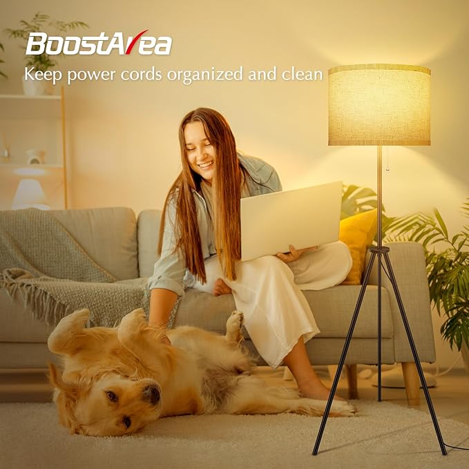BoostArea Floor Lamp for Living Room, Tripod Floor Lamp, Linen Lamp Shade, Mid Century Standing Lamp for Living Room, Bedroom, Study Room and Office（Bulbs Not Included） - LeafyLoom