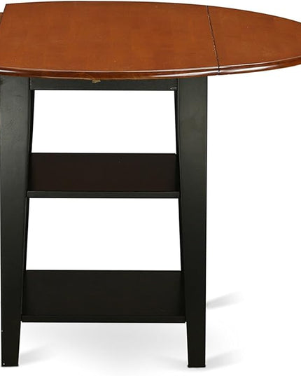 East West Furniture SUKE5-BCH-W Sudbury 5 Piece Kitchen Set for 4 Includes a Round Room Table with Dropleaf & Shelves and 4 Dining Chairs, 42x42 Inch - LeafyLoom
