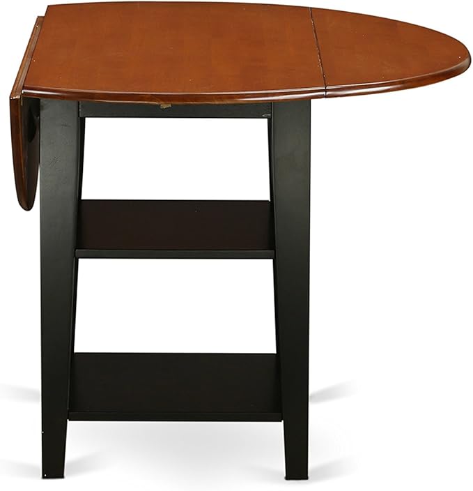 East West Furniture SUKE5-BCH-W Sudbury 5 Piece Kitchen Set for 4 Includes a Round Room Table with Dropleaf & Shelves and 4 Dining Chairs, 42x42 Inch - LeafyLoom